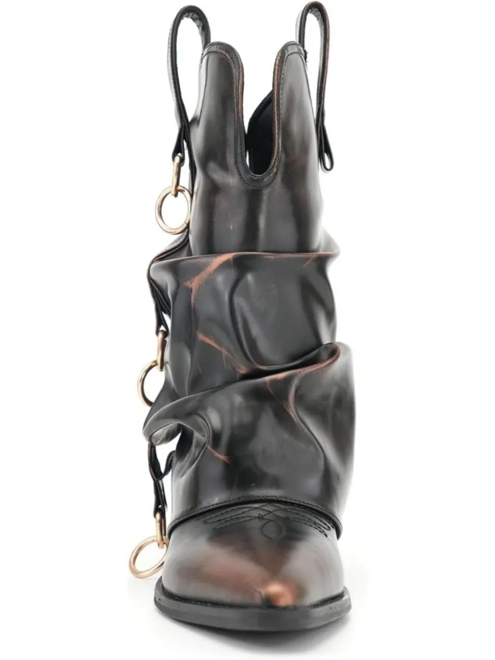 Women's Retro Gold Rubber Calf High and Pointed Toe Slouchy Riding Boots